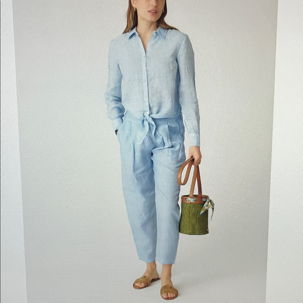 100% Linen Outfit by 120% Lino  Tie Front Shirt w/ The‎ Alessa Boyfriend Pant